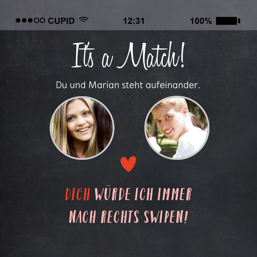 Valentinskarten - Valentinskarte Tinder 'It's a match' mit Fotos