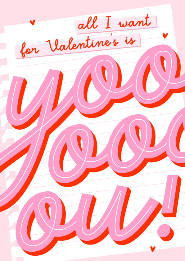 Valentinskarten - Valentinskarte Typografie 'All I want for Valentine is you'