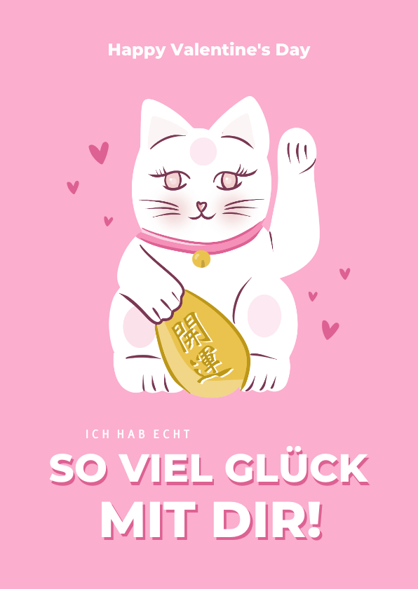 Valentinskarten - Valentinskarte Winkekatze 'Lucky Cat'