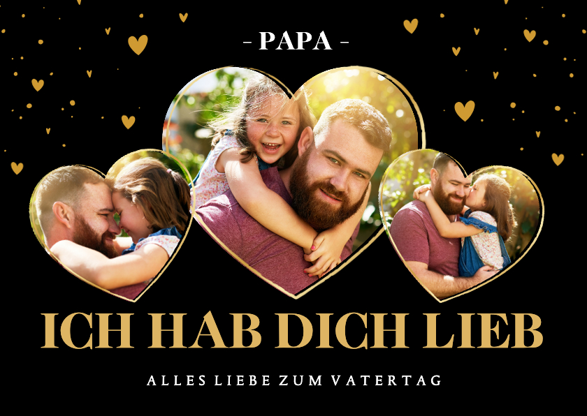 Vatertagskarten - Vatertagkarte Fotocollage in Herzen auf Schwarz