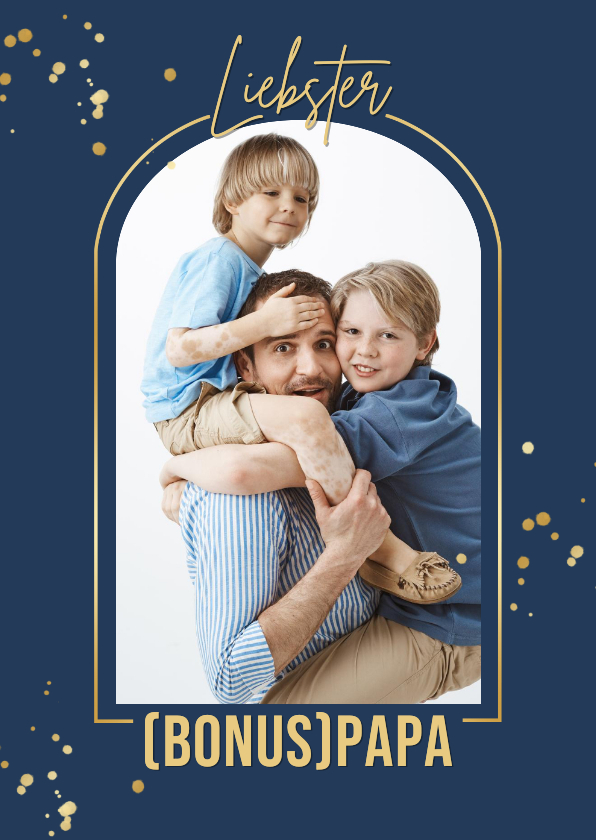 Vatertagskarte Bonuspapa mit Foto Blau Goldkleckse - Vatertagskarten Vatertagskarten - Vatertagskarte Bonuspapa mit Foto Blau Goldkleckse