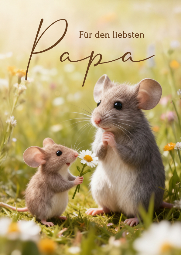 Vatertagskarten - Vatertagskarte Maus Gänseblümchen 'Für den liebsten Papa'