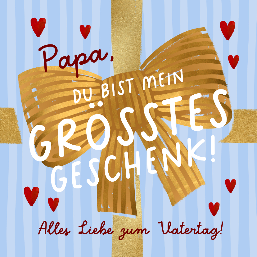 Vatertagskarten - Vatertagskarte Schleife Geschenk blaue Streifen Herzen