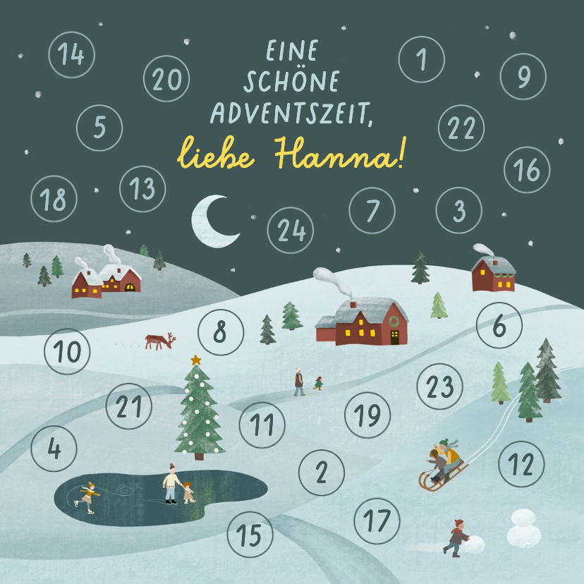 Adventskalender-Karte mit Winterlandschaft - Weihnachtskarten Weihnachtskarten - Adventskalender-Karte mit Winterlandschaft