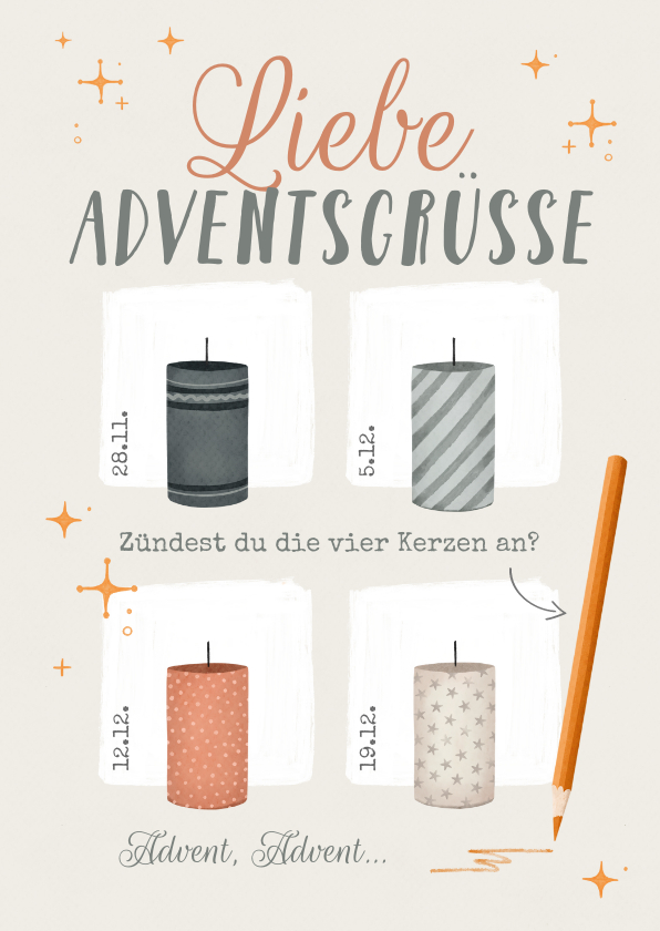 Weihnachtskarten - Adventskarte 4 Kerzen anzünden