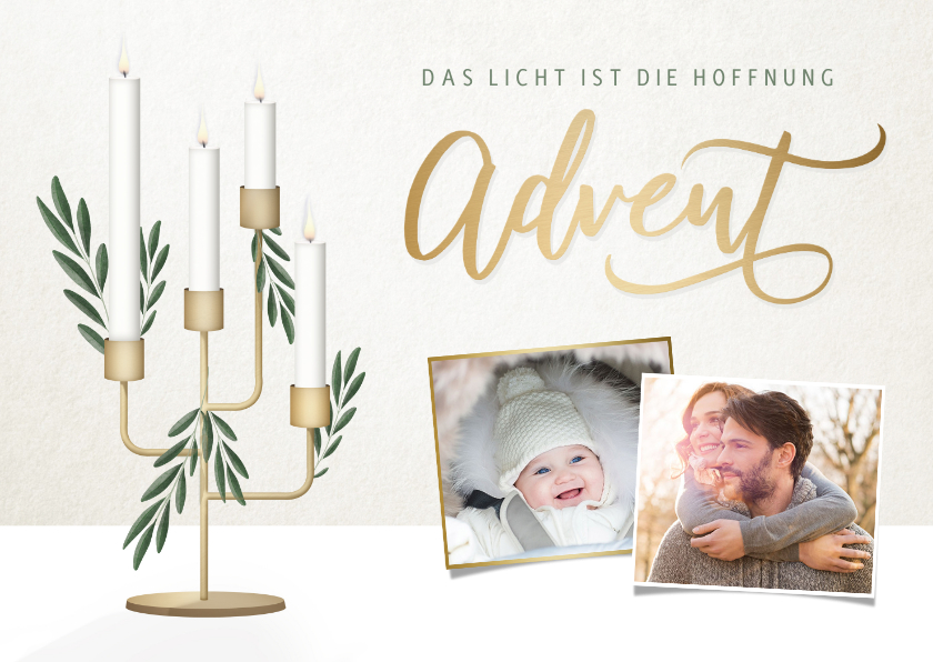 Weihnachtskarten - Adventskarte Fotocollage & Kerzenständer