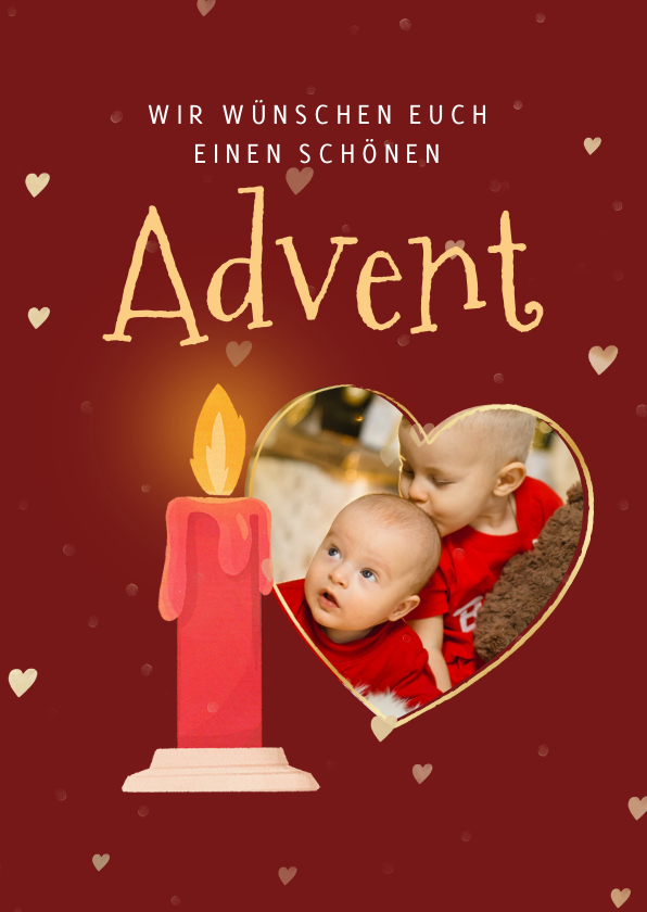 Weihnachtskarten - Adventskarte Kerze & Foto in Herzform