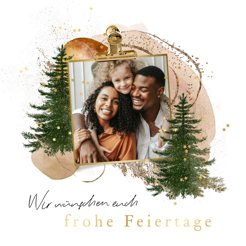Aquarell-Weihnachtskarte mit Foto und Tannenbäumen Boho - Weihnachtskarten Weihnachtskarten - Aquarell-Weihnachtskarte mit Foto und Tannenbäumen Boho