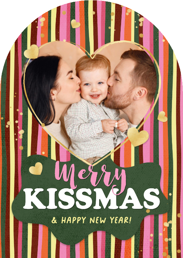 Bogenkarte gestreift Weihnachten Foto 'Merry Kissmas' - Weihnachtskarten Weihnachtskarten - Bogenkarte gestreift Weihnachten Foto 'Merry Kissmas'
