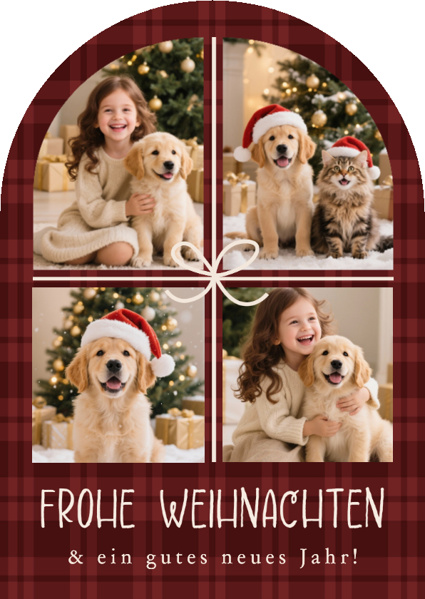 Bogenkarte Weihnachtskarte Fotocollage Tartan - Weihnachtskarten Weihnachtskarten - Bogenkarte Weihnachtskarte Fotocollage Tartan