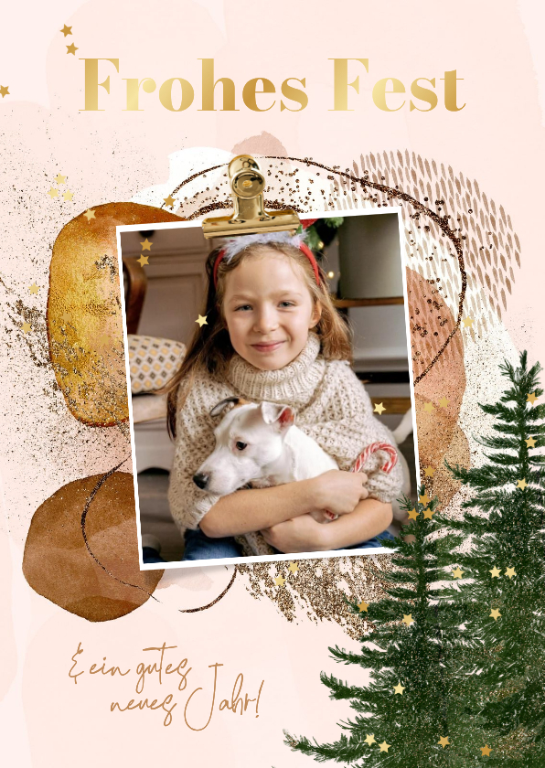 Boho-Weihnachtskarte mit Foto und Aquarell-Elementen - Weihnachtskarten Weihnachtskarten - Boho-Weihnachtskarte mit Foto und Aquarell-Elementen