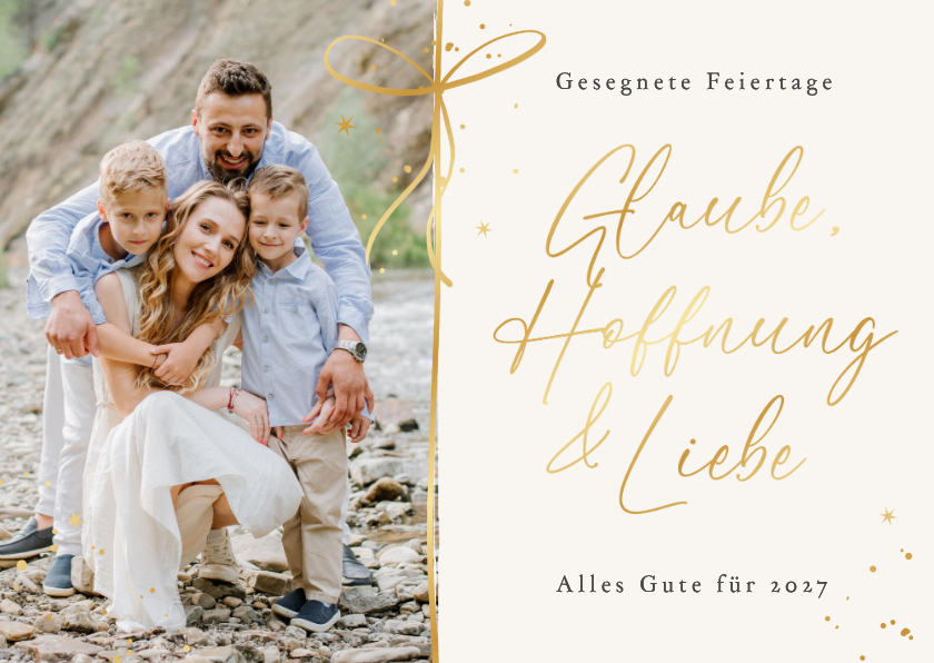 Christliche Foto-Weihnachtskarte goldene Schleife - Weihnachtskarten Weihnachtskarten - Christliche Foto-Weihnachtskarte goldene Schleife
