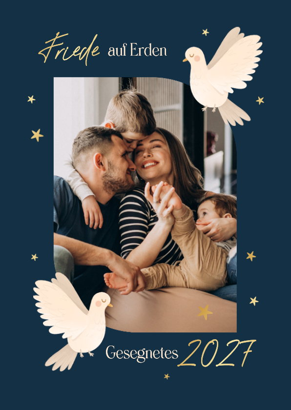 Edle Weihnachtskarte Friedenstauben & Sterne - Weihnachtskarten Weihnachtskarten - Edle Weihnachtskarte Friedenstauben & Sterne