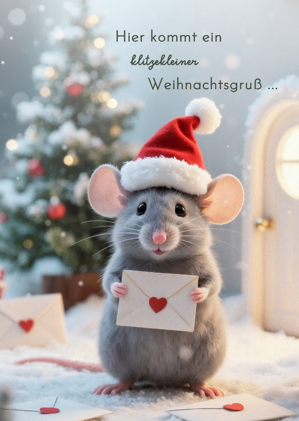 Weihnachtskarten - Ein klitzekleiner Weihnachtsgruß Maus mit Brief und Mütze