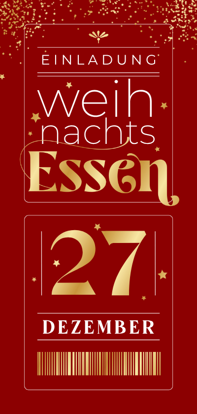 Einladung Weihnachtsessen Goldschrift auf Rot - Weihnachtskarten Weihnachtskarten - Einladung Weihnachtsessen Goldschrift auf Rot
