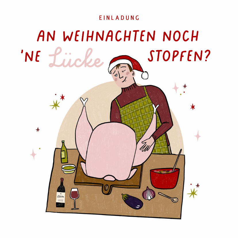 Einladung Weihnachtsessen Koch mit Pute - Weihnachtskarten Weihnachtskarten - Einladung Weihnachtsessen Koch mit Pute