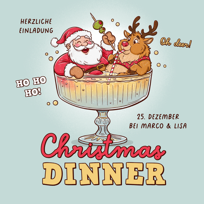 Einladung Weihnachtsessen lustiger Weihnachtsmann & Rentier - Weihnachtskarten Weihnachtskarten - Einladung Weihnachtsessen lustiger Weihnachtsmann & Rentier