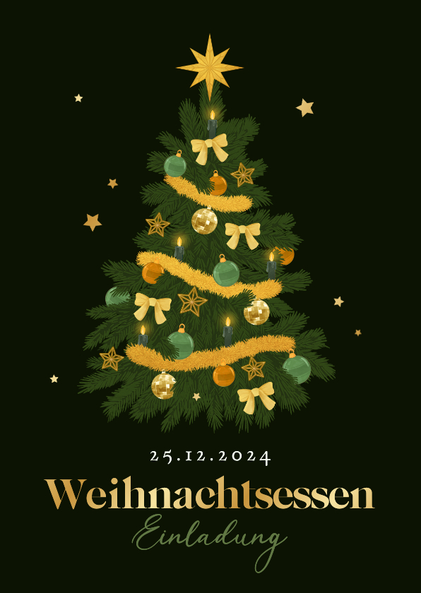 Weihnachtskarten - Einladung Weihnachtsessen nostalgischer Tannenbaum