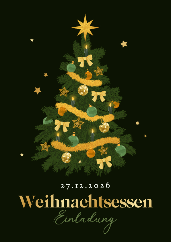 Einladung Weihnachtsessen nostalgischer Tannenbaum - Weihnachtskarten Weihnachtskarten - Einladung Weihnachtsessen nostalgischer Tannenbaum
