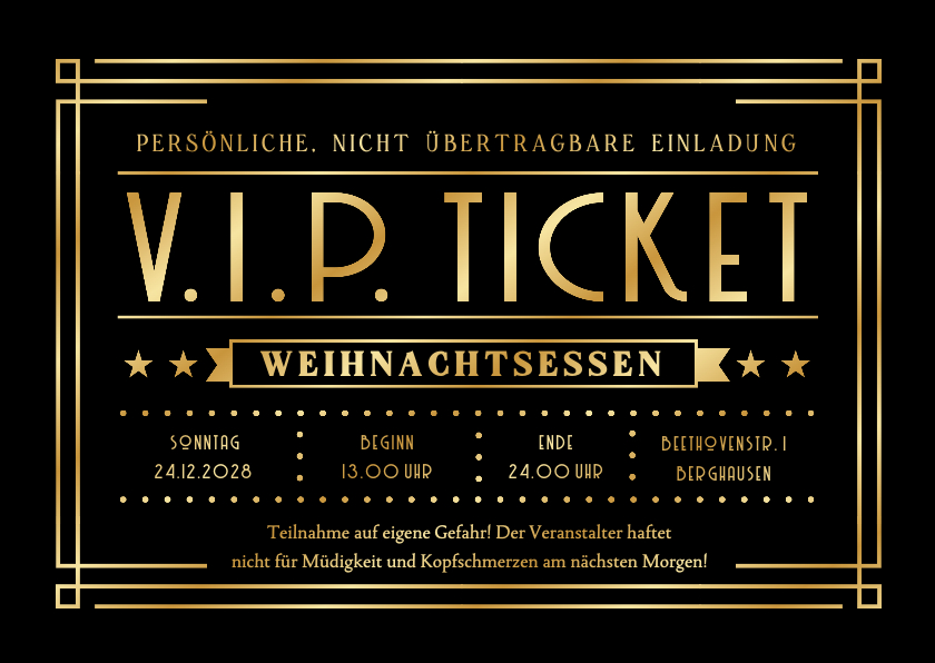 Weihnachtskarten - Einladung Weihnachtsessen 'VIP Ticket' 