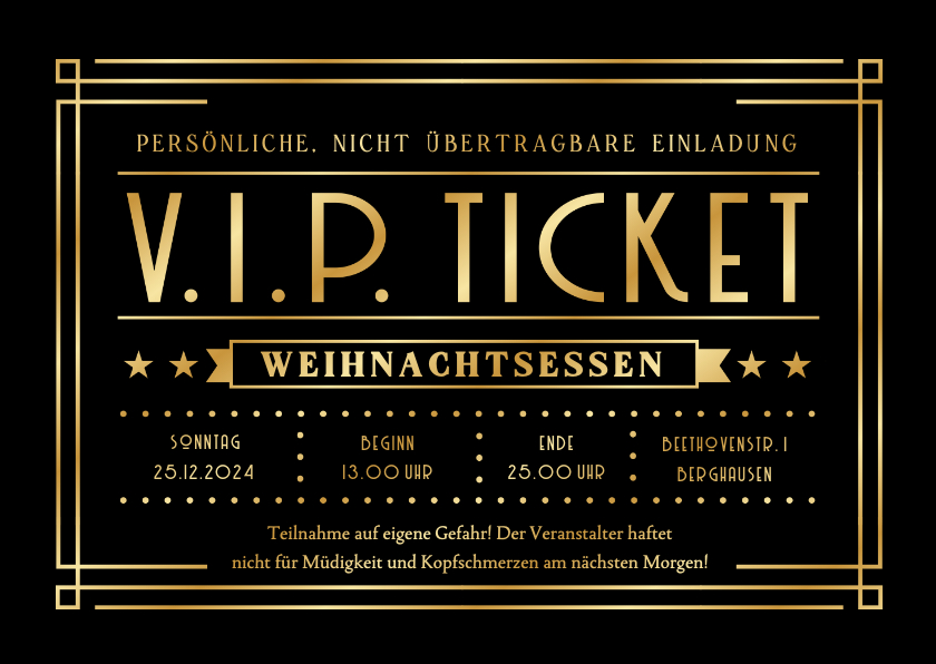 Weihnachtskarten - Einladung Weihnachtsessen 'VIP Ticket' 