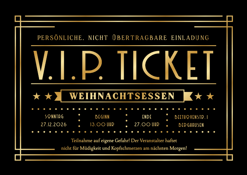 Weihnachtskarten - Einladung Weihnachtsessen 'VIP Ticket' 