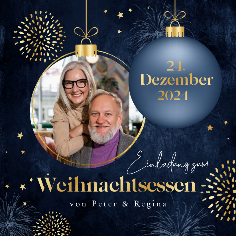 Weihnachtskarten - Einladung Weihnachtsessen Weihnachtskugeln