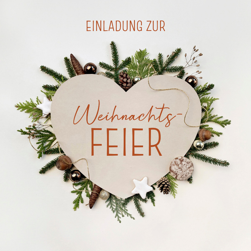 Weihnachtskarten - Einladung Weihnachtsfeier Herz Naturdeko