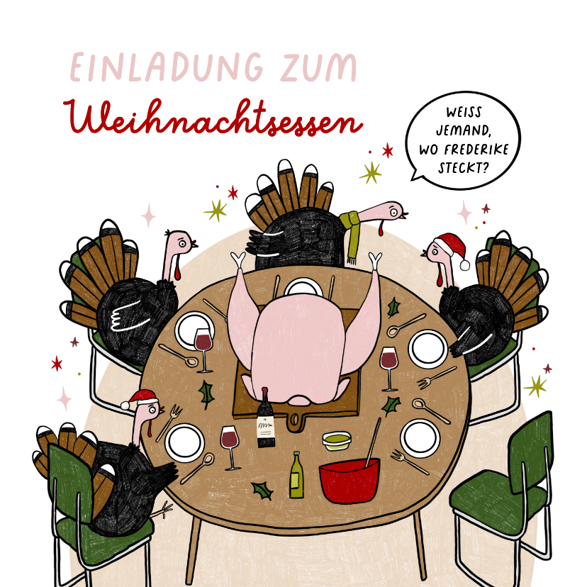 Einladung zum Weihnachtsessen Cartoon Puten-Dinner - Weihnachtskarten Weihnachtskarten - Einladung zum Weihnachtsessen Cartoon Puten-Dinner