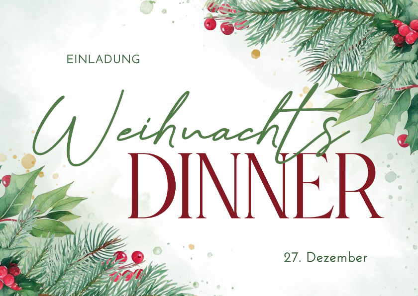 Einladungskarte Weihnachtsdinner Tannenzweige und Beeren - Weihnachtskarten Weihnachtskarten - Einladungskarte Weihnachtsdinner Tannenzweige und Beeren
