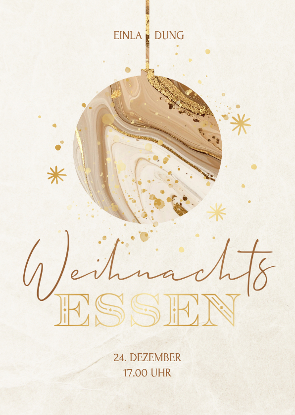 Weihnachtskarten - Einladungskarte Weihnachtsessen Marmoroptik Weihnachtskugel
