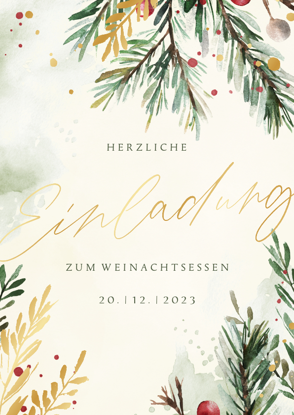 Weihnachtskarten - Einladungskarte Weihnachtsessen Tannenzweige
