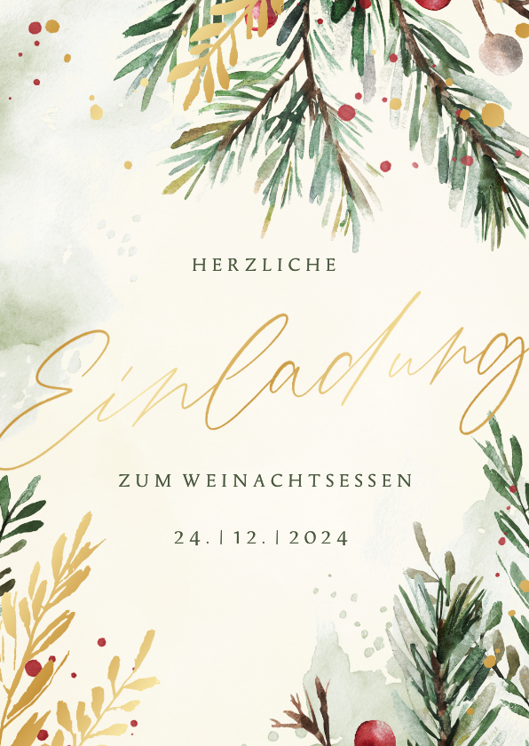 Weihnachtskarten - Einladungskarte Weihnachtsessen Tannenzweige