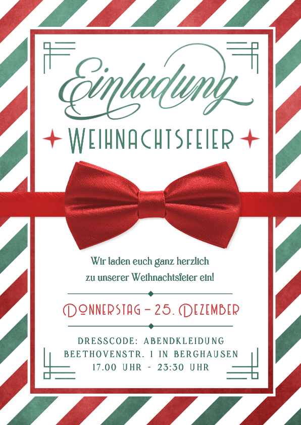 Einladungskarte Weihnachtsfeier vintage Anzugfliege - Weihnachtskarten Weihnachtskarten - Einladungskarte Weihnachtsfeier vintage Anzugfliege