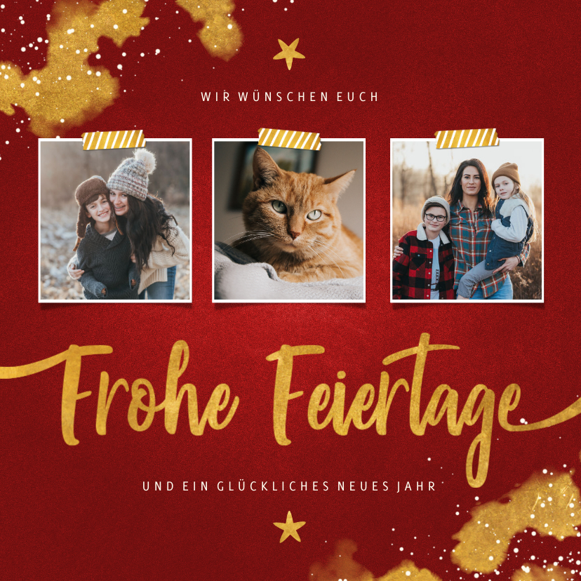 Weihnachtskarten - Elegante Weihnachtskarte mit drei Fotos