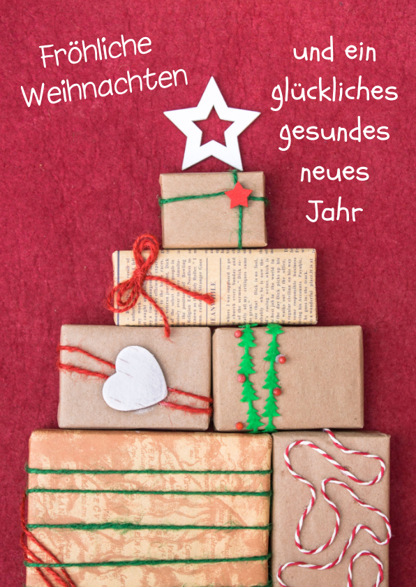 Weihnachtskarten - FairTrade Weihnachtskarte mit Weihnachtsbaum aus Geschenken