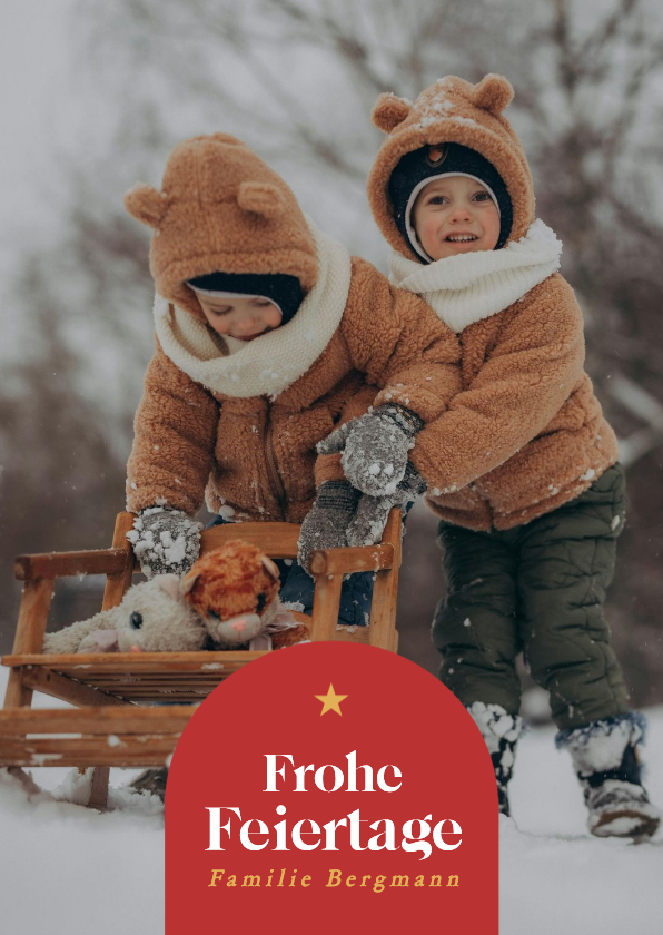 Foto-Weihnachtsgrüße schlicht mit rotem Bogen - Weihnachtskarten Weihnachtskarten - Foto-Weihnachtsgrüße schlicht mit rotem Bogen