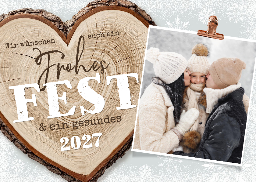 Foto-Weihnachtskarte Baumstamm Herz im Schnee - Weihnachtskarten Weihnachtskarten - Foto-Weihnachtskarte Baumstamm Herz im Schnee