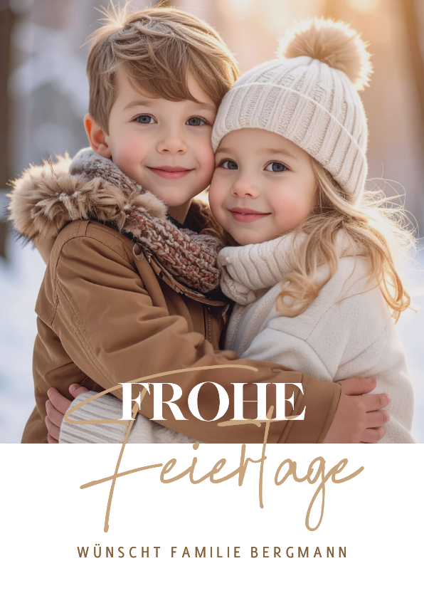 Weihnachtskarten - Foto-Weihnachtskarte beige Schriftzug schlicht