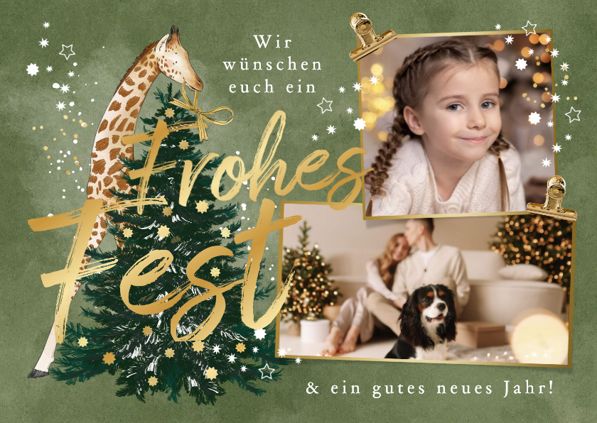 Foto-Weihnachtskarte Giraffe am Tannenbaum - Weihnachtskarten Weihnachtskarten - Foto-Weihnachtskarte Giraffe am Tannenbaum