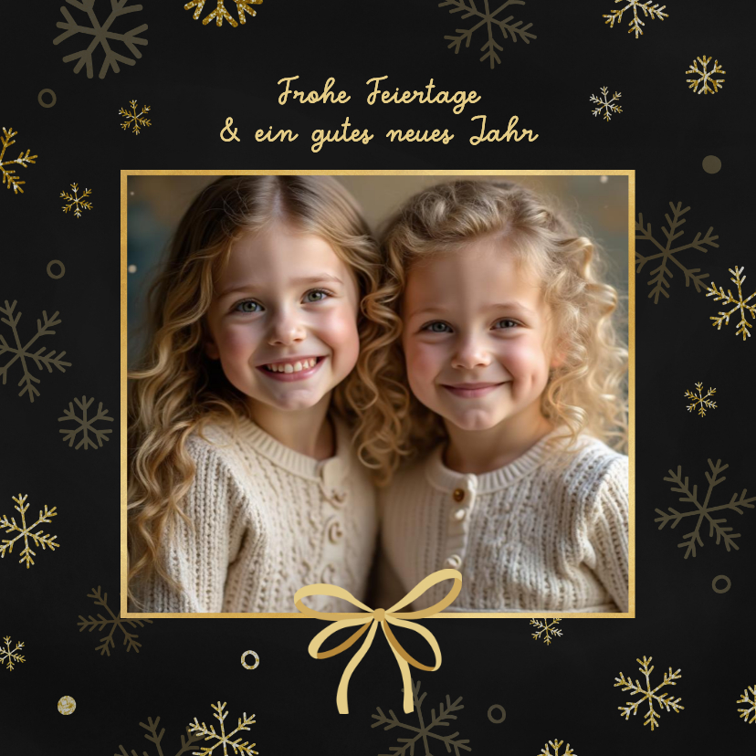Weihnachtskarten - Foto-Weihnachtskarte goldene Schneeflocken Schleife
