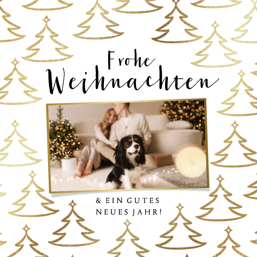 Foto-Weihnachtskarte goldene Weihnachtsbäume stilisiert - Weihnachtskarten Weihnachtskarten - Foto-Weihnachtskarte goldene Weihnachtsbäume stilisiert