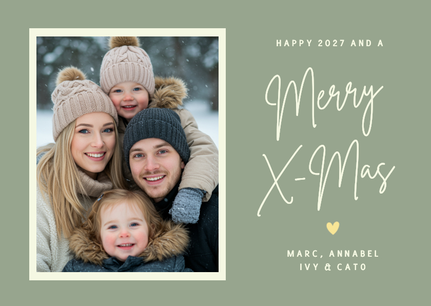 Foto-Weihnachtskarte grün-beige 'Merry X-Mas' Grüße - Weihnachtskarten Weihnachtskarten - Foto-Weihnachtskarte grün-beige 'Merry X-Mas' Grüße