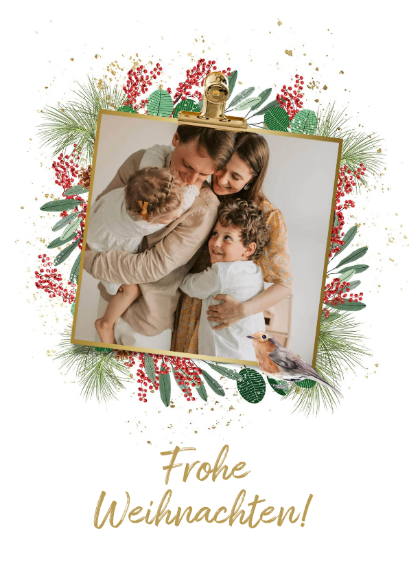 Foto-Weihnachtskarte mit Umrandung aus Zweigen - Weihnachtskarten Weihnachtskarten - Foto-Weihnachtskarte mit Umrandung aus Zweigen