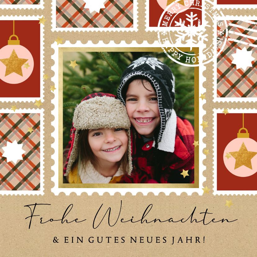 Weihnachtskarten - Foto-Weihnachtskarte nostalgische Briefpost mit Karos