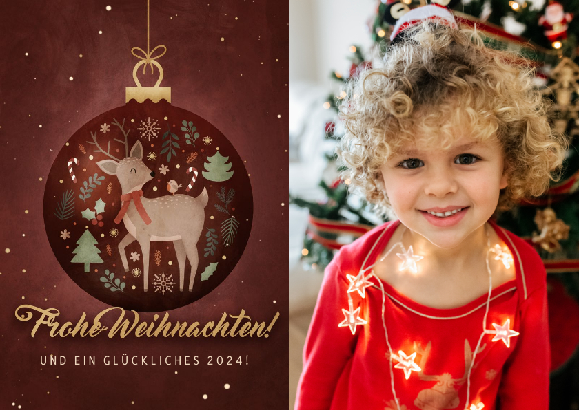 Weihnachtskarten - Foto-Weihnachtskarte Reh in Weihnachtskugel