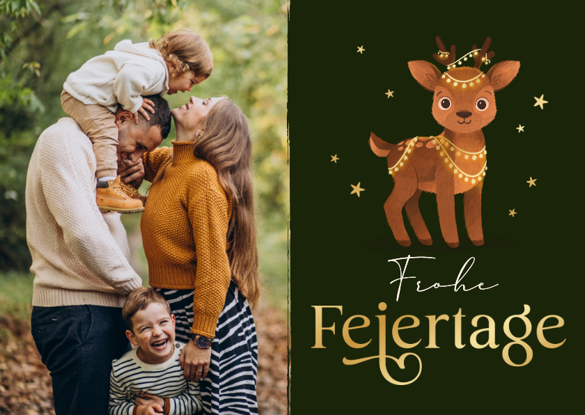 Foto-Weihnachtskarte Rentier mit Lichterkette - Weihnachtskarten Weihnachtskarten - Foto-Weihnachtskarte Rentier mit Lichterkette