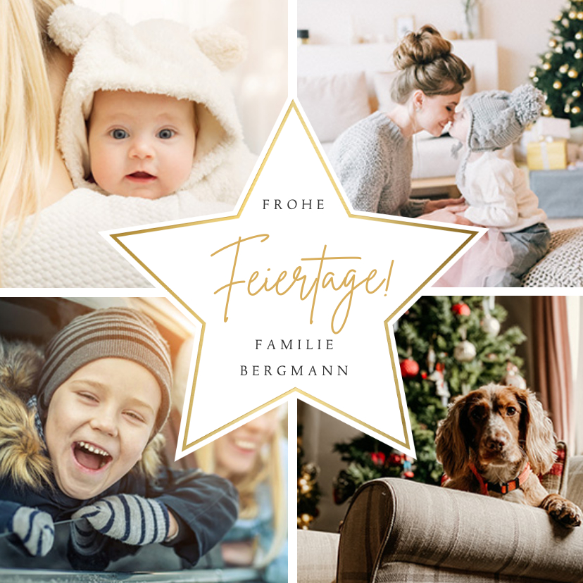 Weihnachtskarten - Foto-Weihnachtskarte vier Fotos und Stern