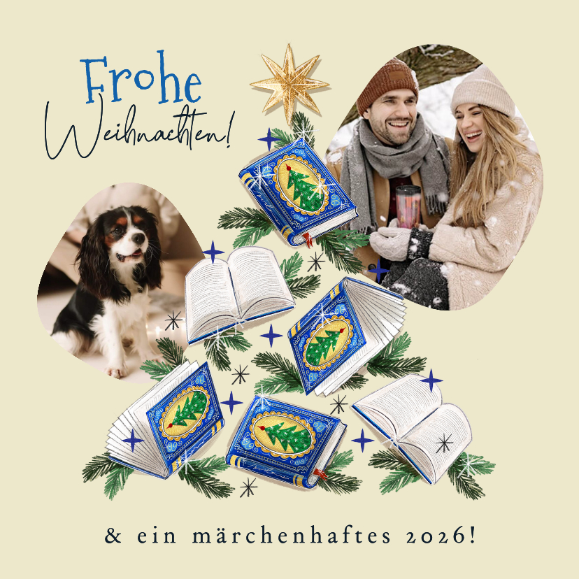 Foto-Weihnachtskarte Weihnachtsbaum aus Büchern - Weihnachtskarten Weihnachtskarten - Foto-Weihnachtskarte Weihnachtsbaum aus Büchern