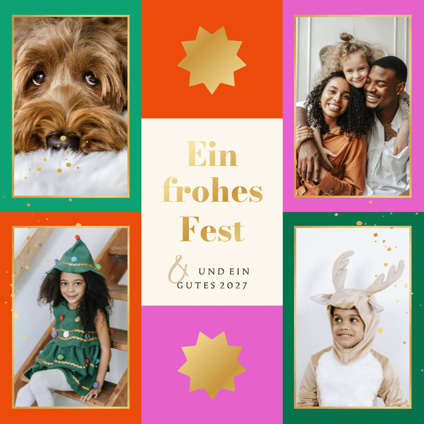 Fotocollage bunte Weihnachtskarte colorblocking - Weihnachtskarten Weihnachtskarten - Fotocollage bunte Weihnachtskarte colorblocking